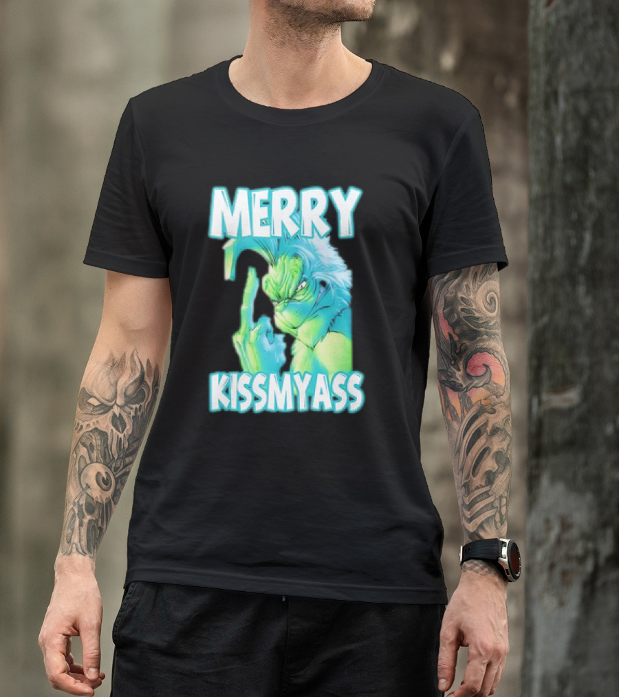 Merry Kiss My Ass Grinch Middle Finger T-Shirt