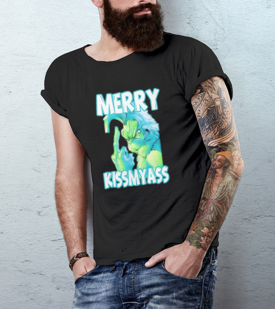 Merry Kiss My Ass Grinch Middle Finger T-Shirt