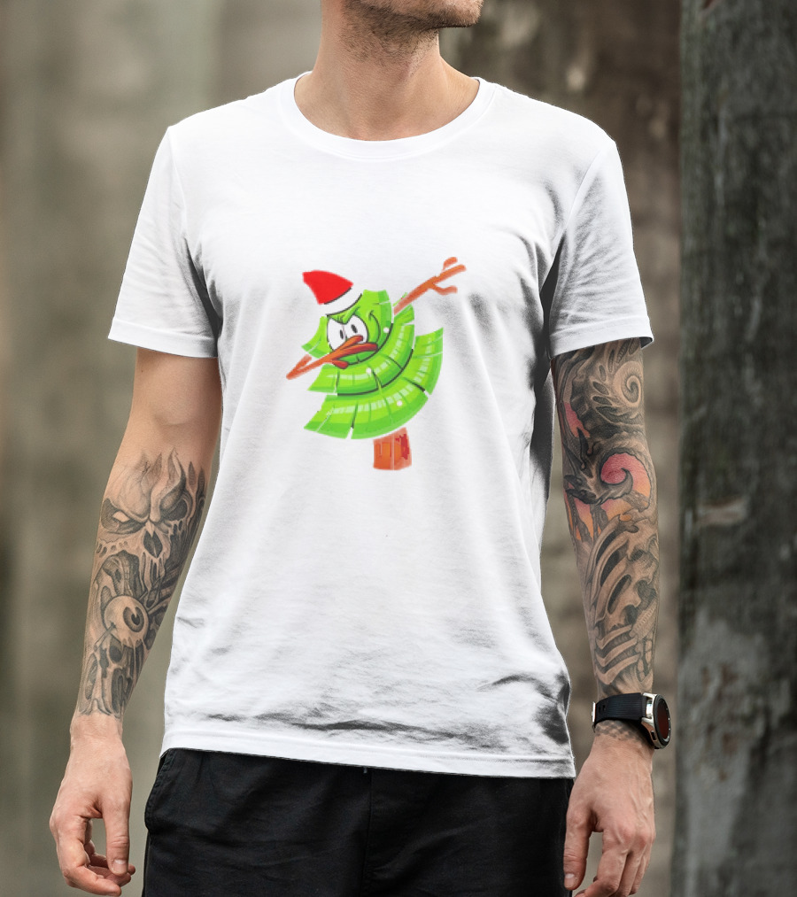 Dabbing Through The Snow Christmas Tree With Santa Hat Cartoon T-Shirt