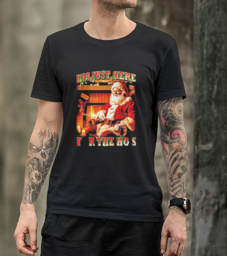 Santa I'm Just Here For The Ho's Christmas Fireplace Scene T-Shirt