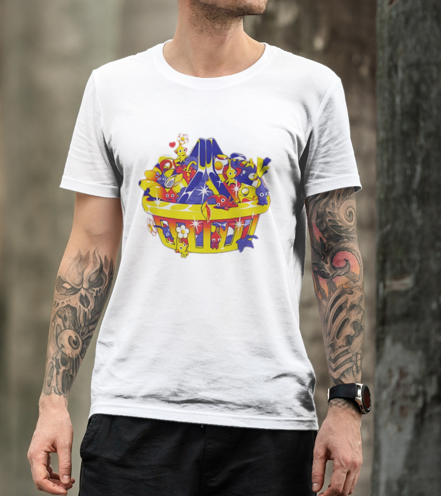 Pikmin Basket Overflowing With Colorful Creatures And Hearts T-Shirt