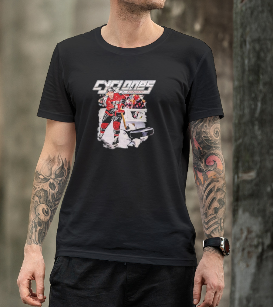 Cincinnati Cyclones Vintage Hockey Player Action Scene T-Shirt