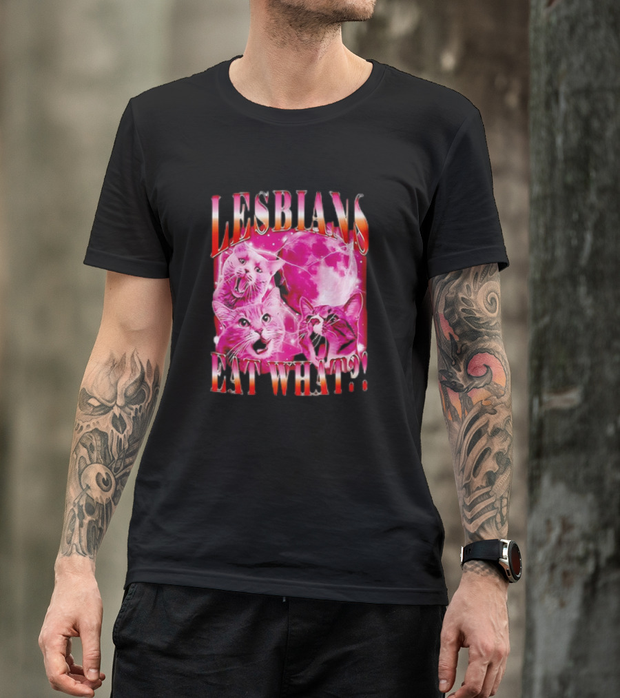 LESBIANS EAT WHAT CAT MOON TRIO VIBRANT PINK T-Shirt