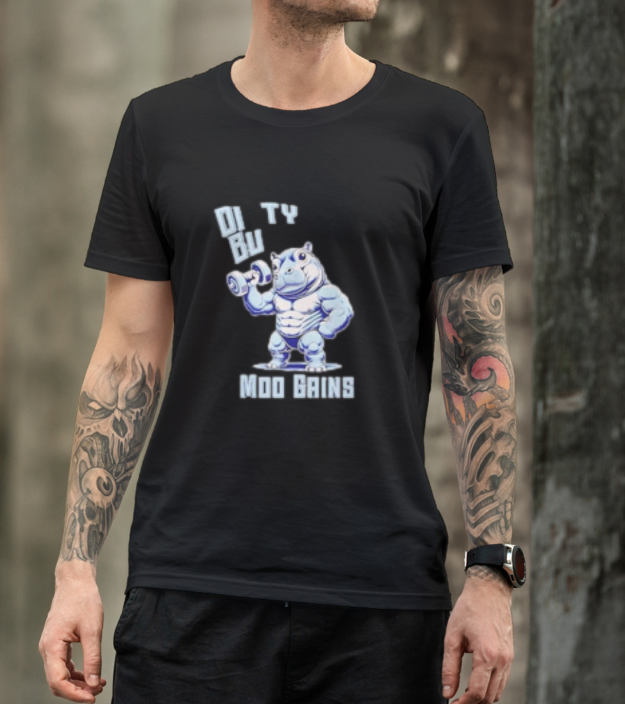 Dirty Bulk Hippo Lifting Moo Gains Gym T-Shirt