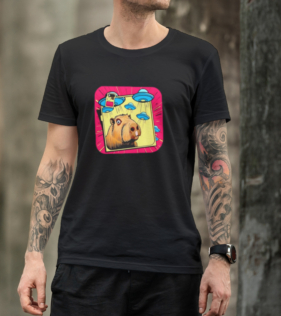 Capybara Selfie Ufos Cartoon Cute Weird T-Shirt