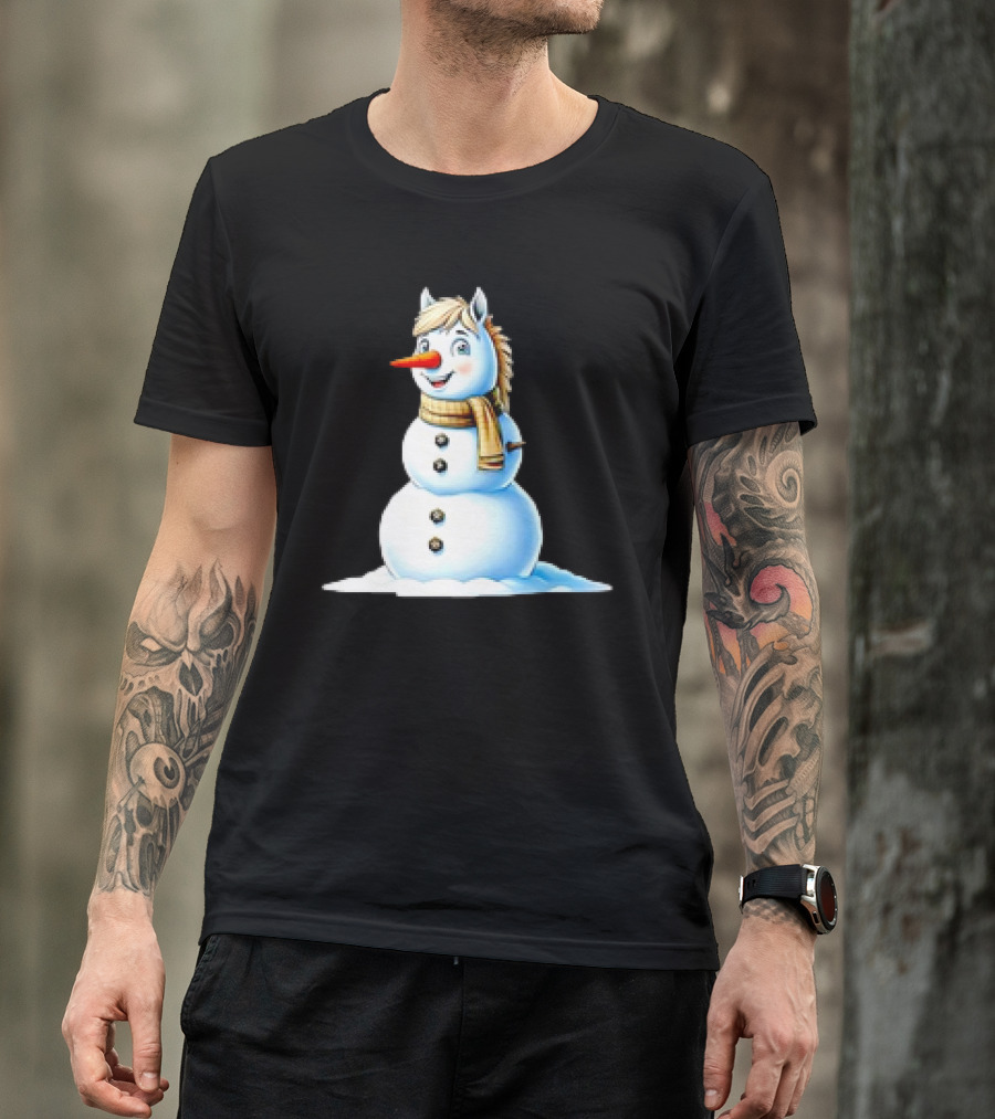 Horse Snowman Wearing Scarf Christmas T-Shirt
