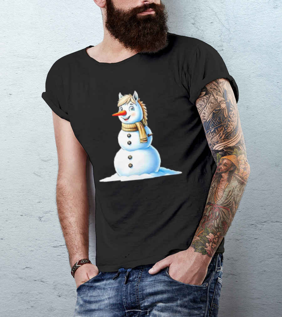 Horse Snowman Wearing Scarf Christmas T-Shirt