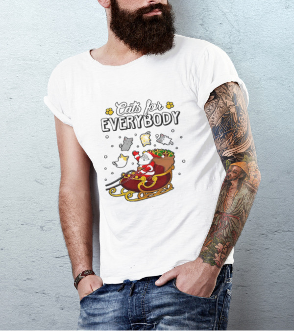 Cats For Everybody Santa Sleigh With Christmas Cats Merry Xmas T-Shirt