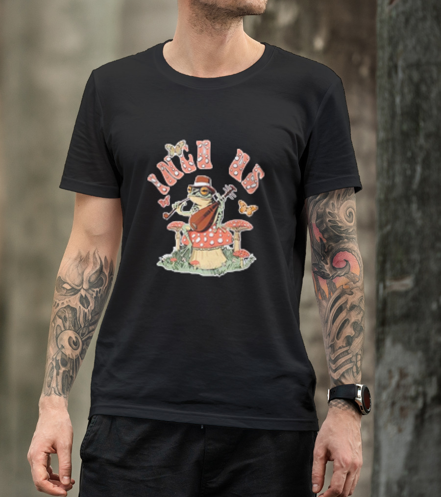 Incubus Frog Playing Mandolin With Mushrooms And Butterflies T-Shirt