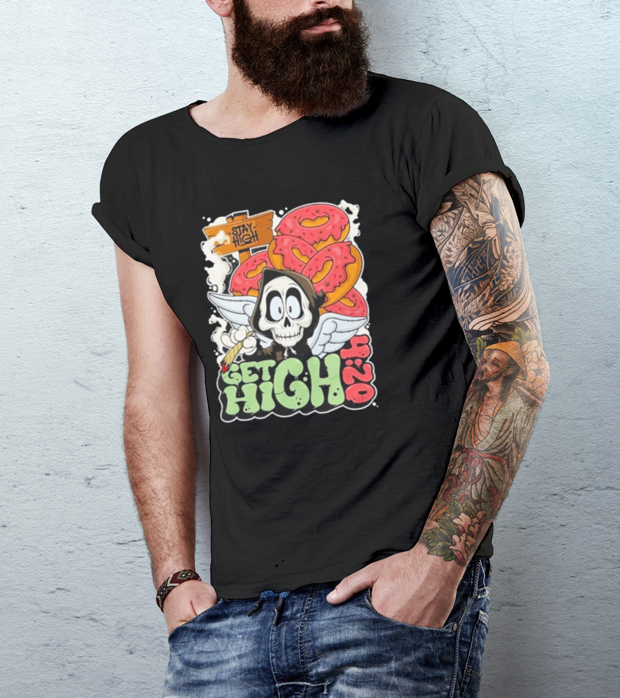 Stay High Get High 420 Skull Wings Donuts T-Shirt