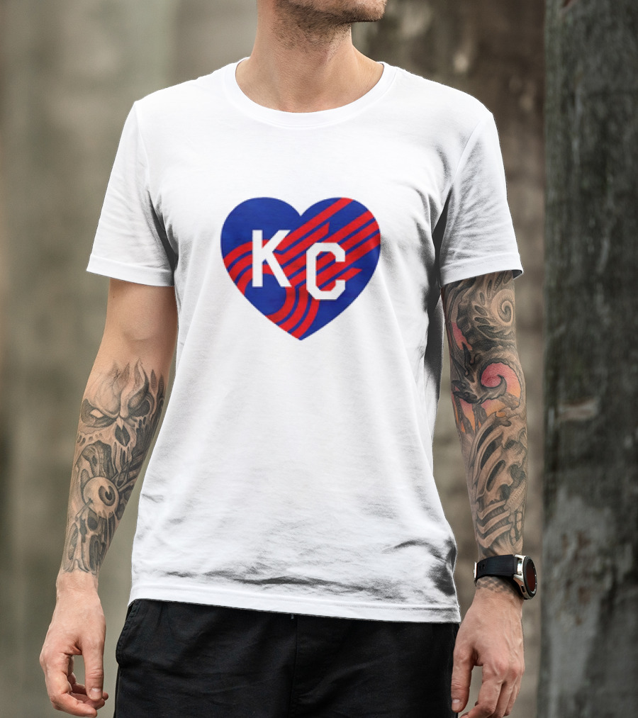 KC Comets Blue Red Striped Heart Love T-Shirt