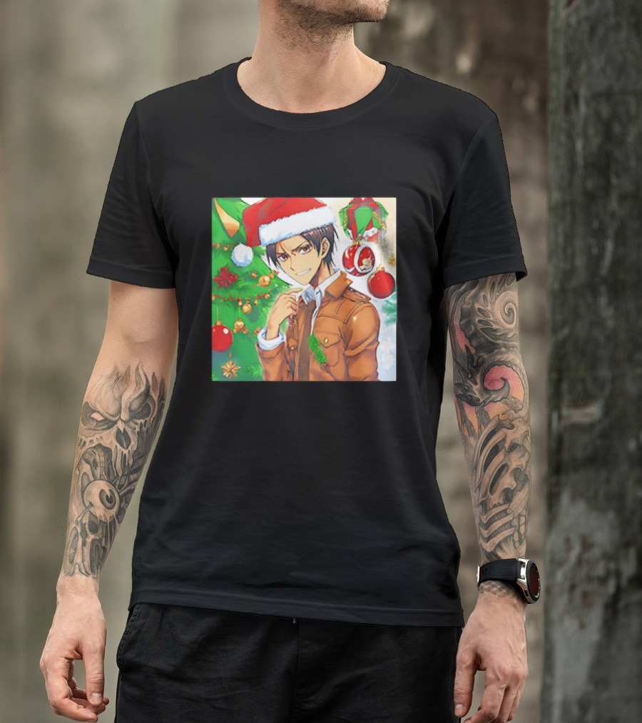 Eren Yeager Santa Hat Christmas Attack On Titan Anime Festive Tree Ornaments T-Shirt