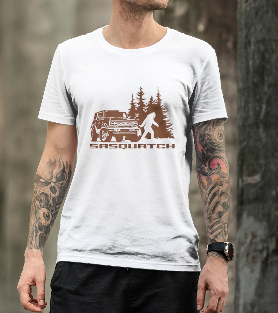 Sasquatch Bigfoot Bronco Truck Forest Scene T-Shirt