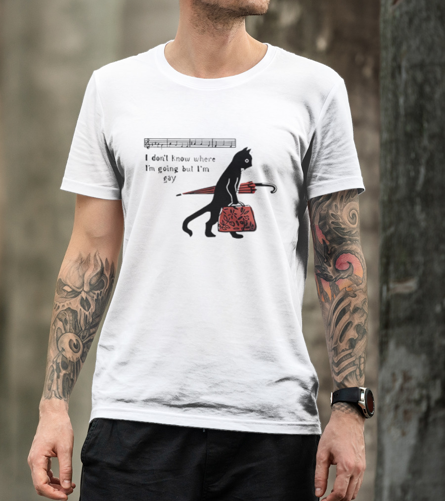 I Don't Know Where I'm Going But I'm Gay Cat With Umbrella And Bag T-Shirt