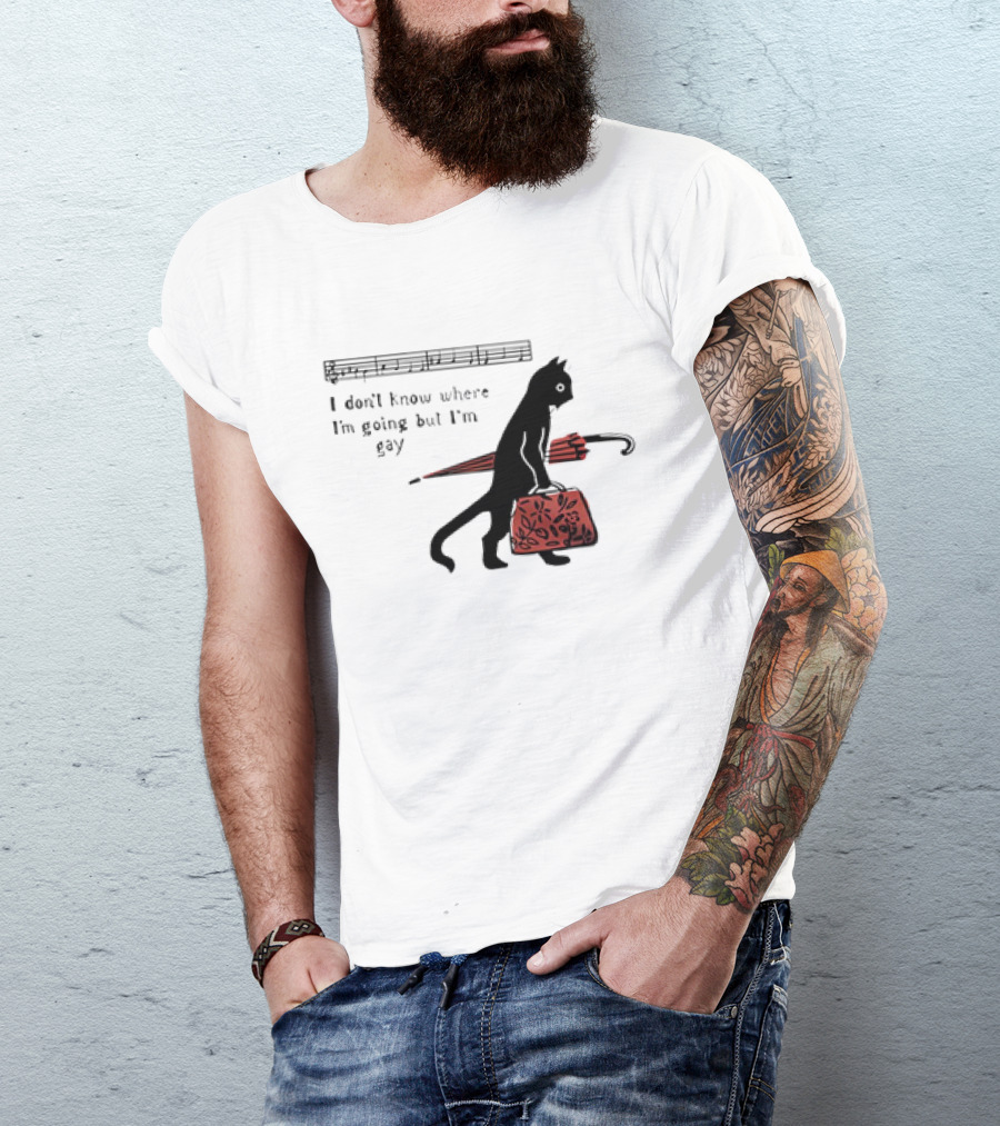 I Don't Know Where I'm Going But I'm Gay Cat With Umbrella And Bag T-Shirt