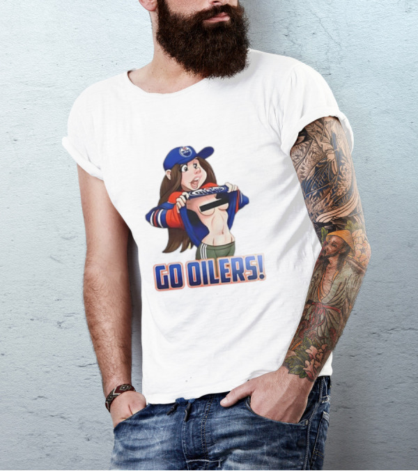Edmonton Oilers Fan Girl Cartoon Go Oilers Enthusiasm T-Shirt