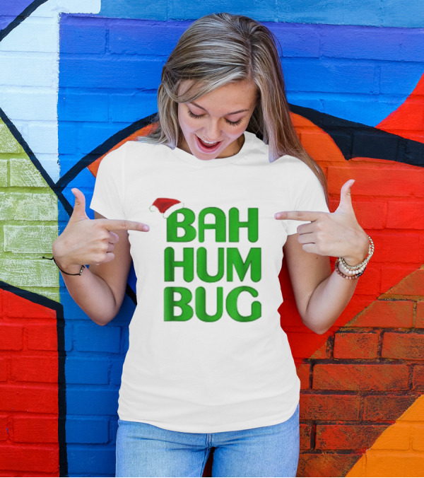 Bah Hum Bug Christmas Santa Hat Green Text T-Shirt