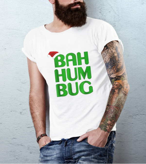Bah Hum Bug Christmas Santa Hat Green Text T-Shirt