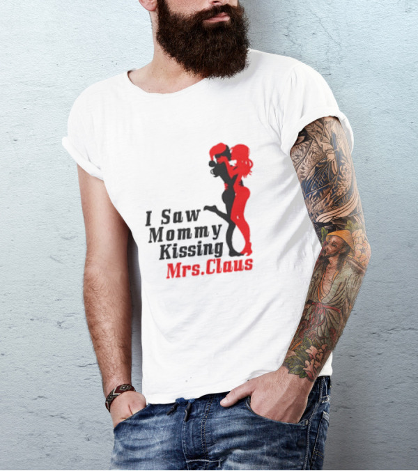 I Saw Mommy Kissing Mrs. Claus Retro Silhouette Christmas Fun T-Shirt