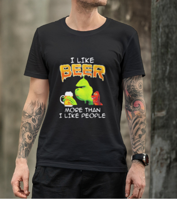 Grinch I Like Beer More Than I Like People With Dog Iconic T-Shirt