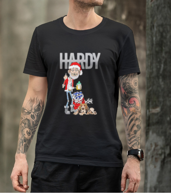 Hardy Jim Bob Holiday Christmas Santa With Beer And Reindeer Dog T-Shirt