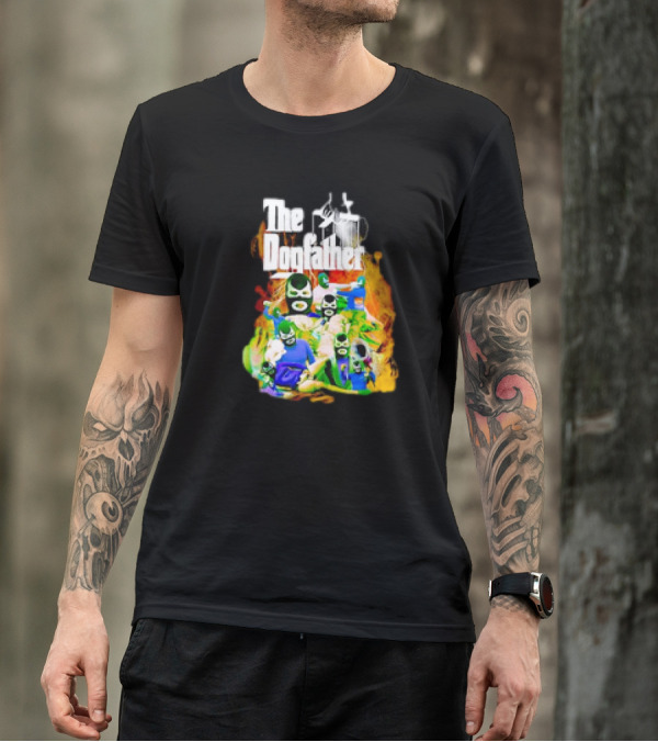 The Dogfather Powerfish Masked Characters In Colorful Scene T-Shirt