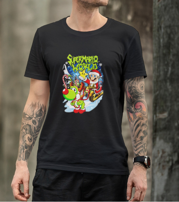 Super Mario World Santa Christmas Reindeer Sleigh Ride Scene T-Shirt