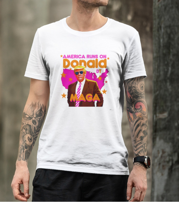 America Runs On Donald DT MAGA With Map And Stars T-Shirt