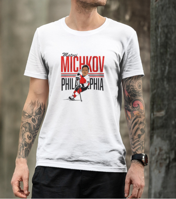 Matvei Michkov Philadelphia Center Ice NHLPA Hockey Caricature T-Shirt