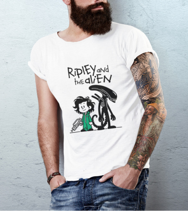 Ripley And The Alien Xenomorph Meets Calvin And Hobbes Mashup T-Shirt