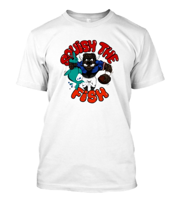 Homage Bills Squish The Fish Football Sports Graphic Cartoon T-Shirt