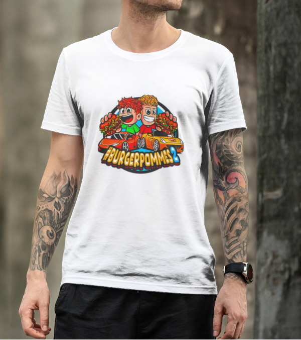 Burgerpommes 2 Cartoon Characters With Super Cars And Burgers T-Shirt