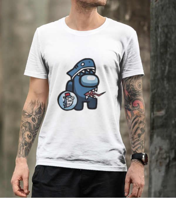 Gawr Gura Peeker Shark Hat Cute Shrimp Among Us Hololive Crossover T-Shirt