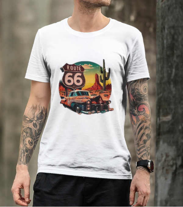 Route 66 Classic Car Desert Scene T-Shirt