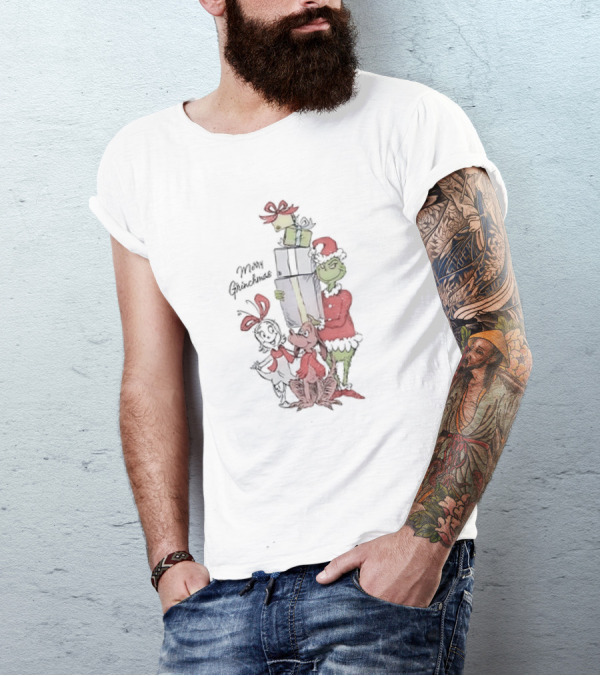 Merry Grinchmas Grinch With Max And Cindy Lou Who Holiday Cartoon T-Shirt