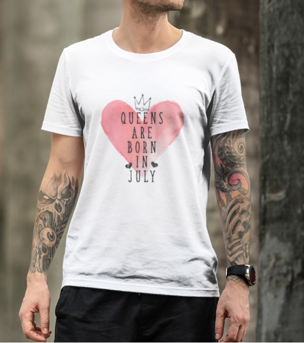 Queens Are Born In July Heart With Crown T-Shirt