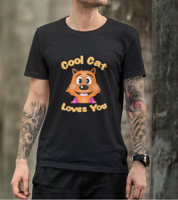 Cool Cat Loves You Smiling Orange Cartoon Face T-Shirt