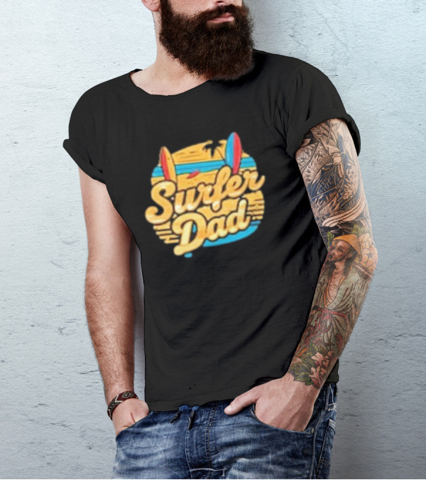Surfer Dad Beach Sunset Father’s Day Surfboards Vintage T-Shirt