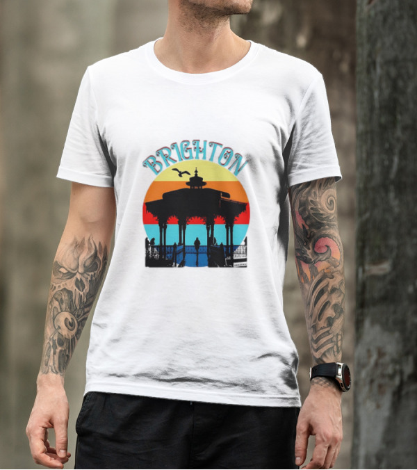 Brighton Bandstand Silhouette At Sunset With Seagulls T-Shirt
