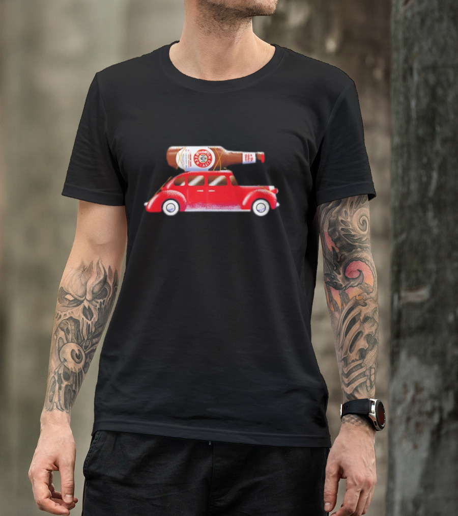Iron City Beer Bottle On Red Vintage Car Holiday T-Shirt