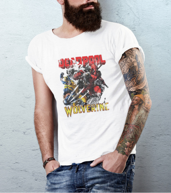 Deadpool Wolverine Cartoon Battle Clash T-Shirt