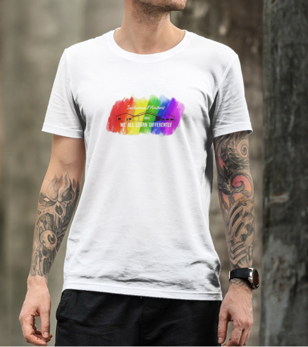 Inclusion Matters BBES We All Learn Differently Rainbow Brushstroke Background T-Shirt