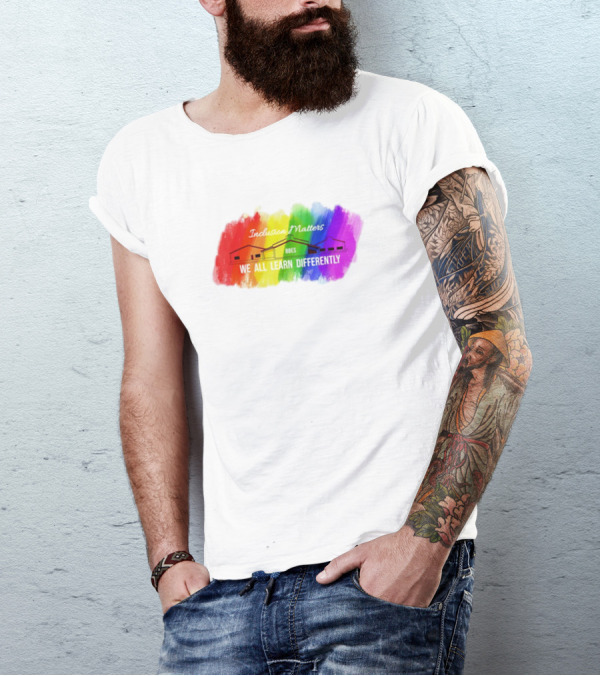 Inclusion Matters BBES We All Learn Differently Rainbow Brushstroke Background T-Shirt