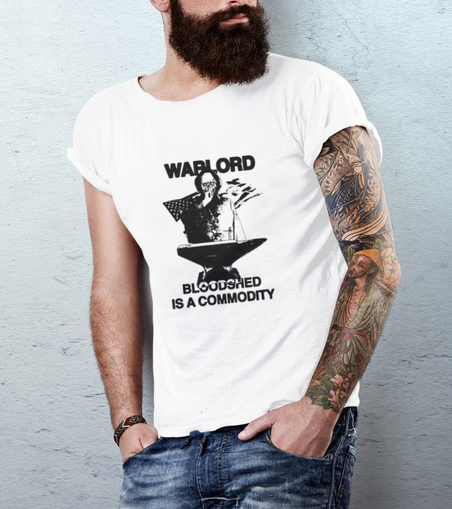 Warlord Bloodshed Is A Commodity Grim Reaper Anvil American Flag T-Shirt