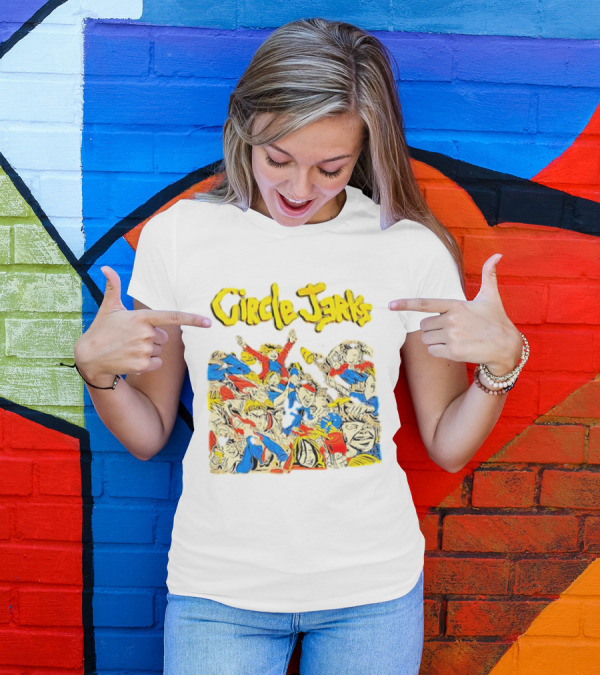 Circle Jerks Cartoon Energetic Crowd Scene With Vibrant Characters T-Shirt