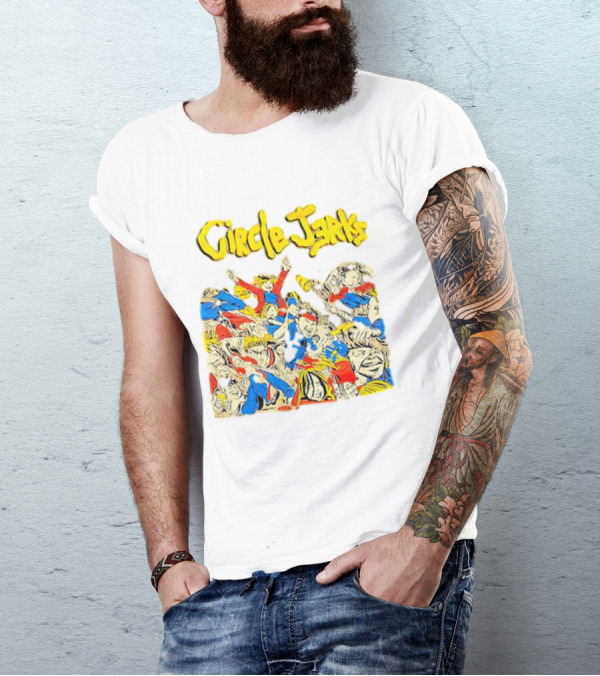 Circle Jerks Cartoon Energetic Crowd Scene With Vibrant Characters T-Shirt
