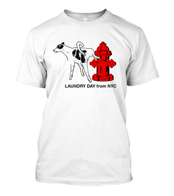 NYC Humorous Dog And Fire Hydrant Laundry Day Scene T-Shirt