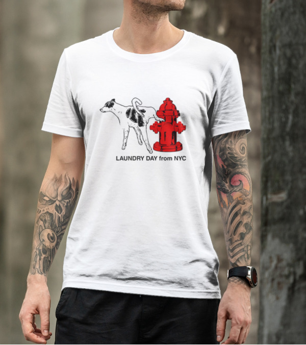 NYC Humorous Dog And Fire Hydrant Laundry Day Scene T-Shirt