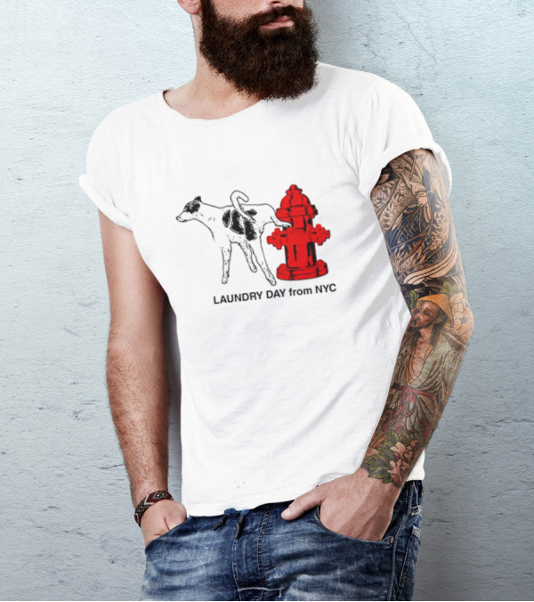 NYC Humorous Dog And Fire Hydrant Laundry Day Scene T-Shirt