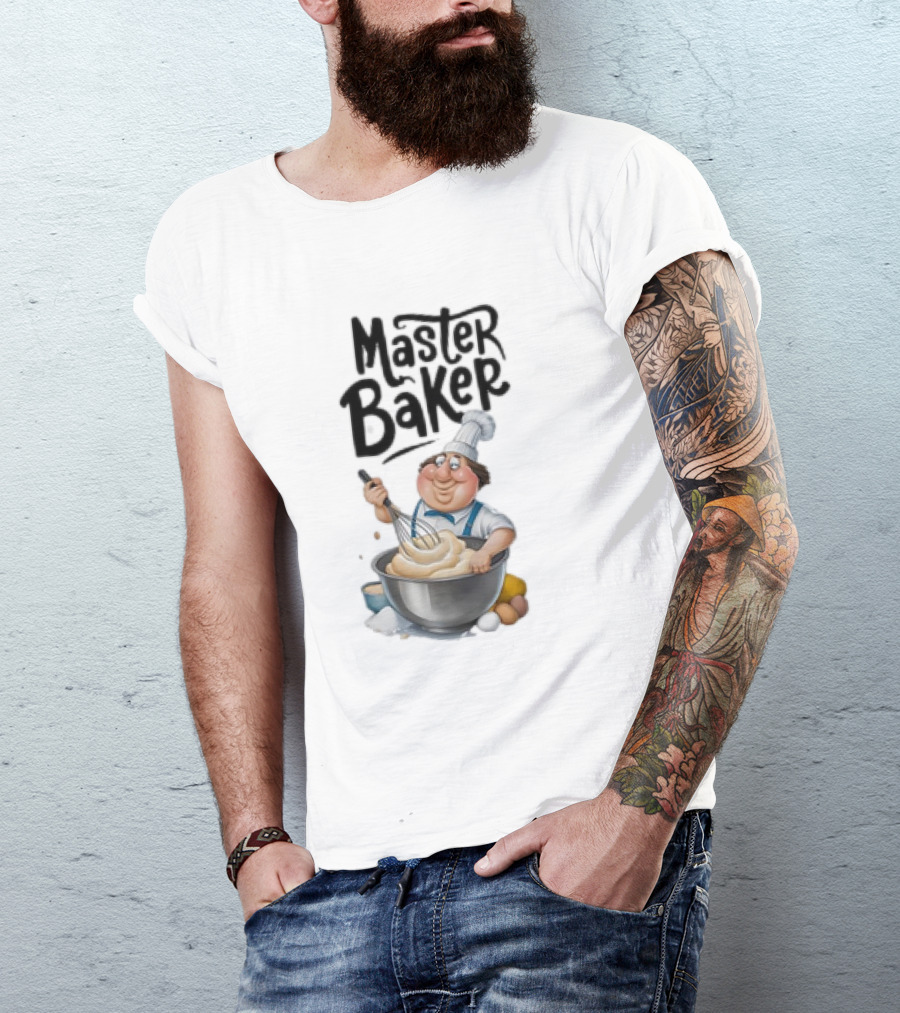 Master Baker Caricature Whisking Dough Enthusiastically T-Shirt